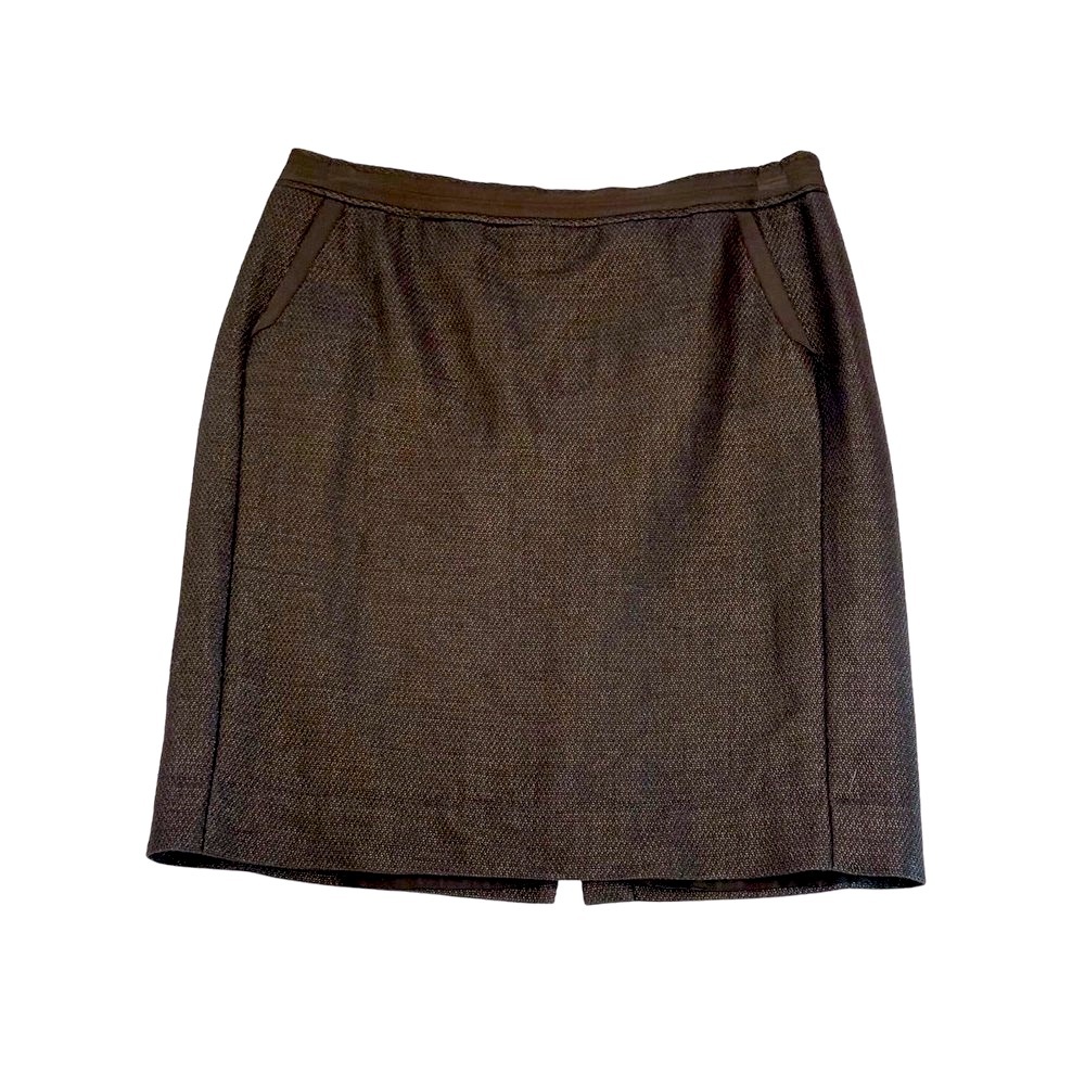 Ann Taylor black metallic twill pencil skirt fine Italian fabric size 14